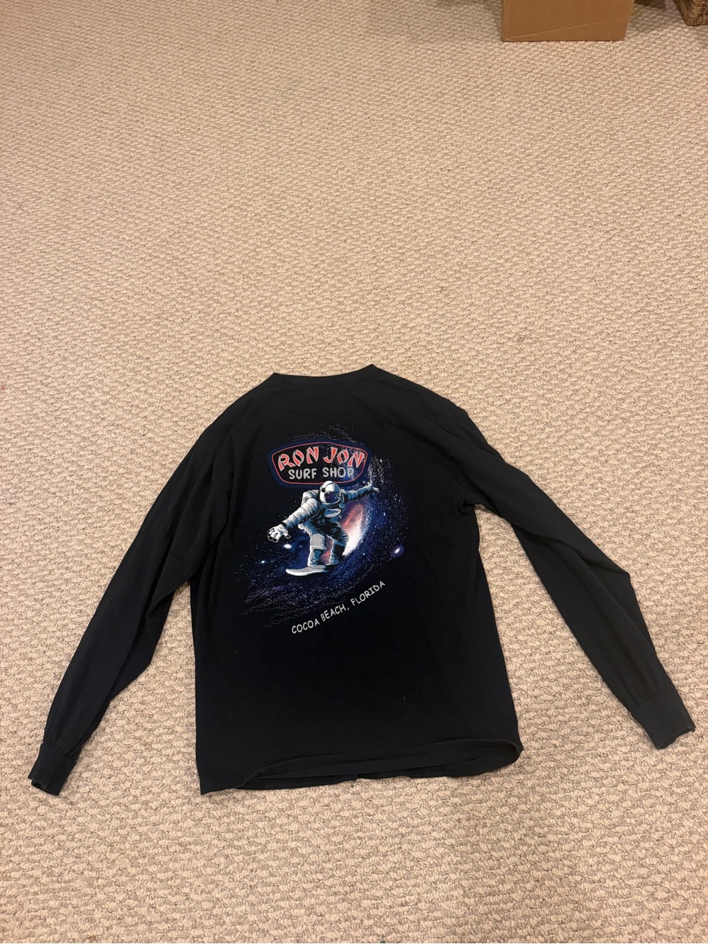 Ron Jon Black Long Sleeve Tee with Astronaut Surf Graphic